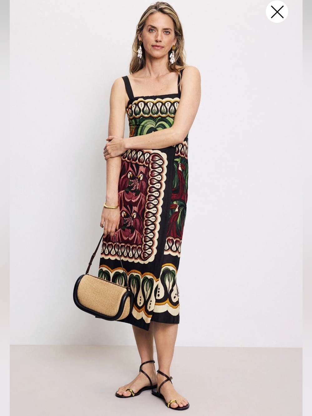 FARM Rio Parrot Dress with Green, Red and Gold Print